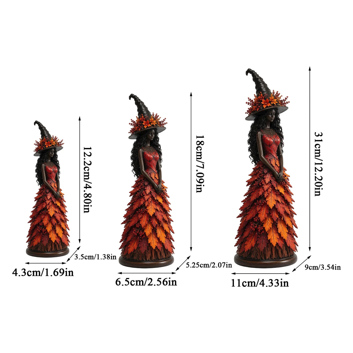 15CM Leaf Witch Figurine Halloween Statue Berry Staff Decor Craft Ornament Halloween Decor Statue Berry Staff Ornament Set