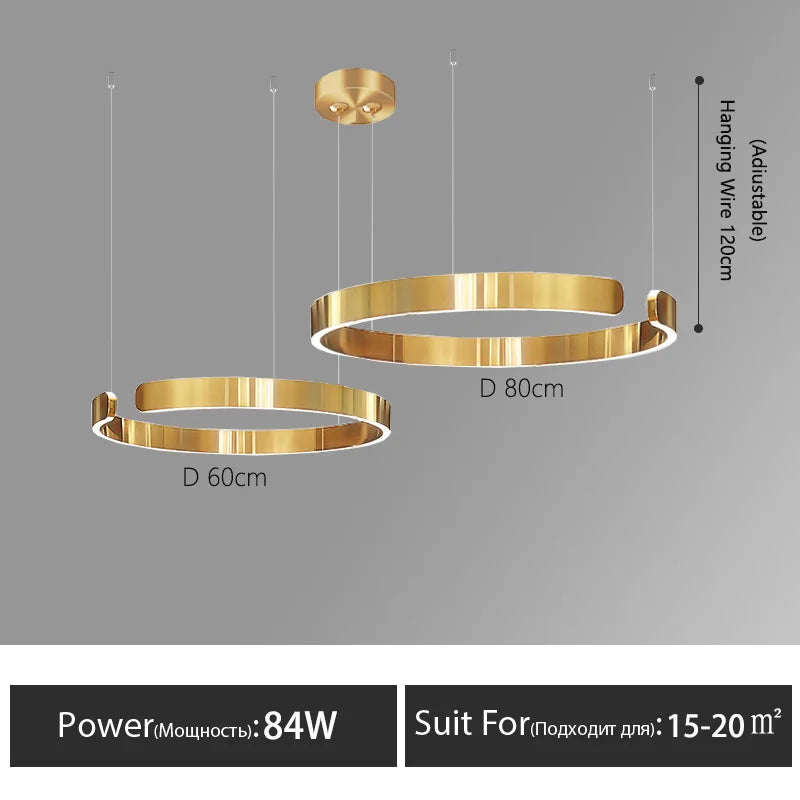 Modern Nordic LED Ring Chandeliers Minimalist Aluminum Pendant Lights Living Dining Room Home Restaurant Decor Hanging Lamps