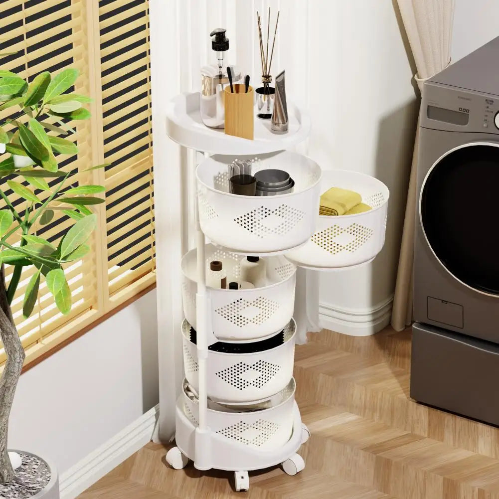 Kitchen Storage Cart, 5 Tier Circular Rotating Basket, Large Storage Rack with 360 Degree Wheels,Rotatable Basket for Bathroom