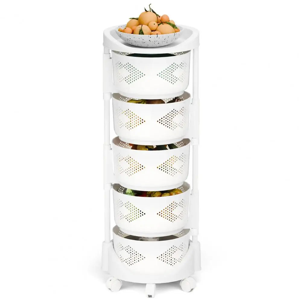 Kitchen Storage Cart, 5 Tier Circular Rotating Basket, Large Storage Rack with 360 Degree Wheels,Rotatable Basket for Bathroom