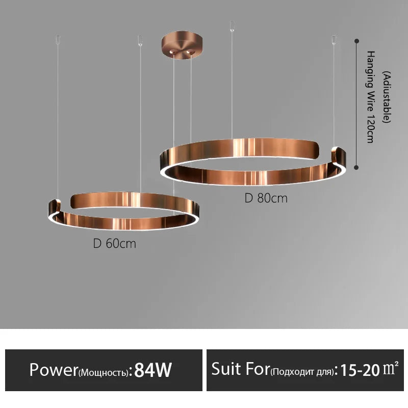Modern Nordic LED Ring Chandeliers Minimalist Aluminum Pendant Lights Living Dining Room Home Restaurant Decor Hanging Lamps