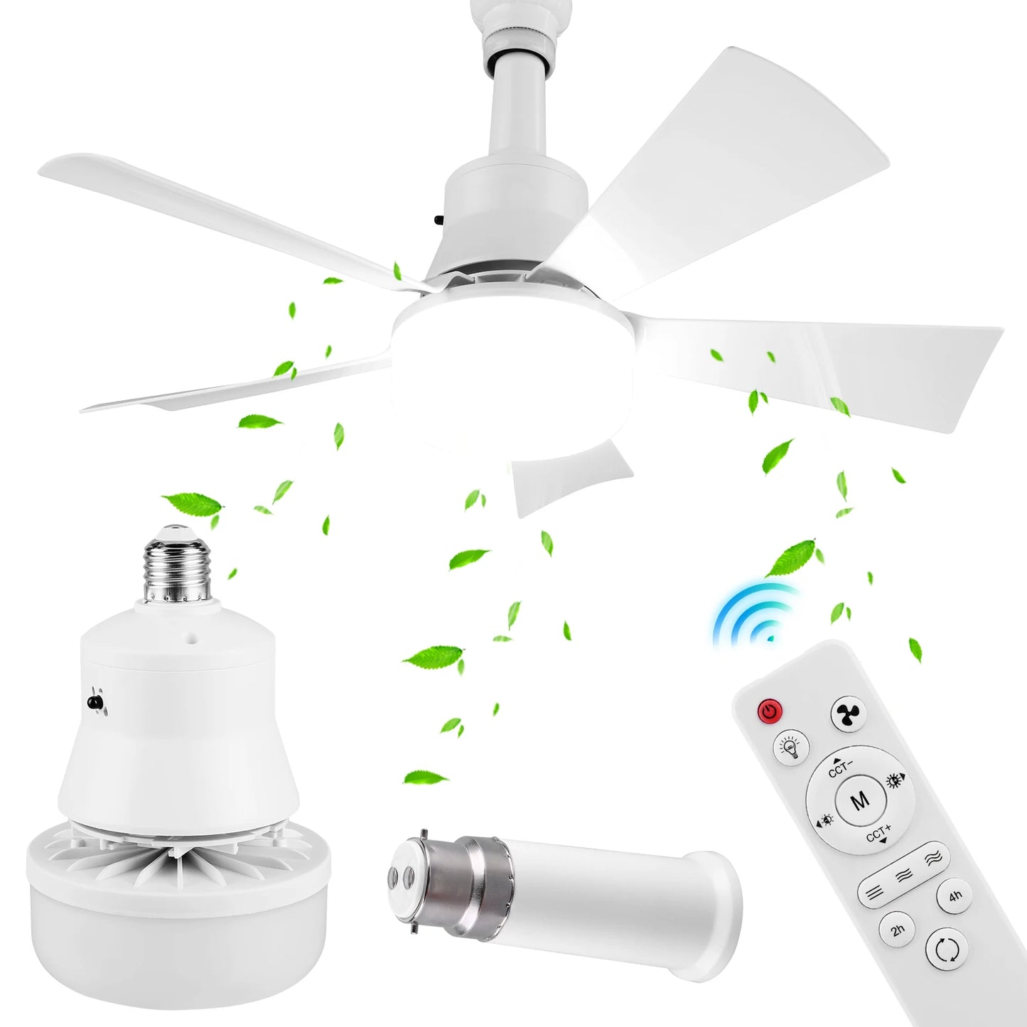 Socket Fan Light with Remote Light Bulb Fan Adjustable Wind Speed Timing Wireless Fan Dimmable for Living Room Bedroom
