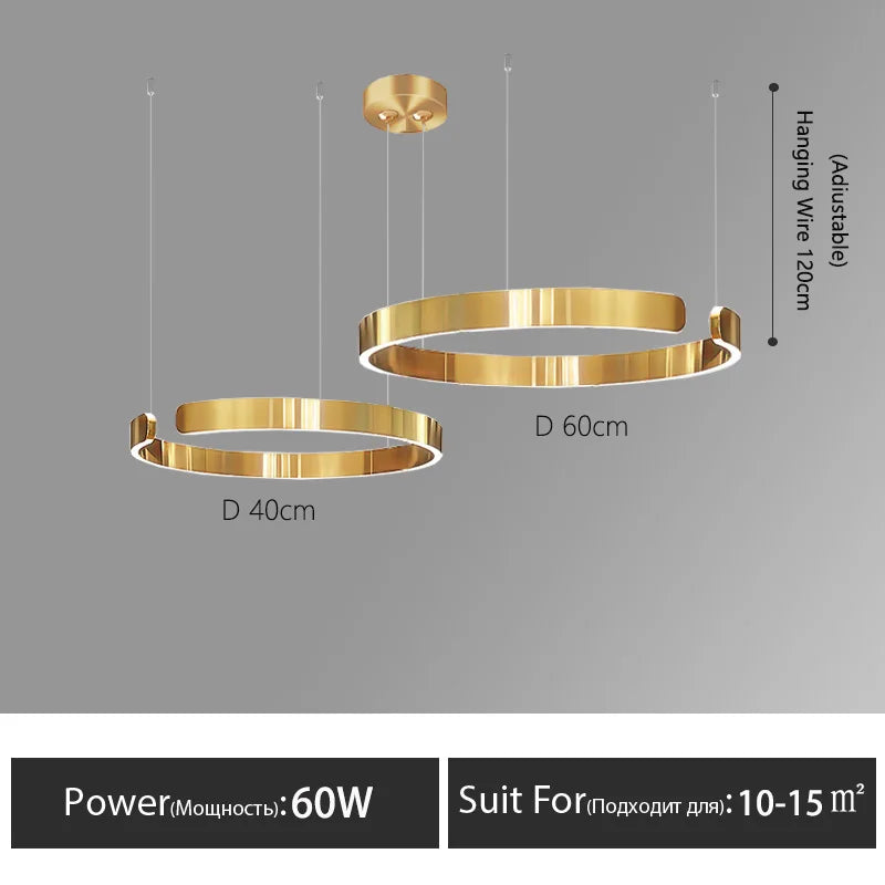 Modern Nordic LED Ring Chandeliers Minimalist Aluminum Pendant Lights Living Dining Room Home Restaurant Decor Hanging Lamps