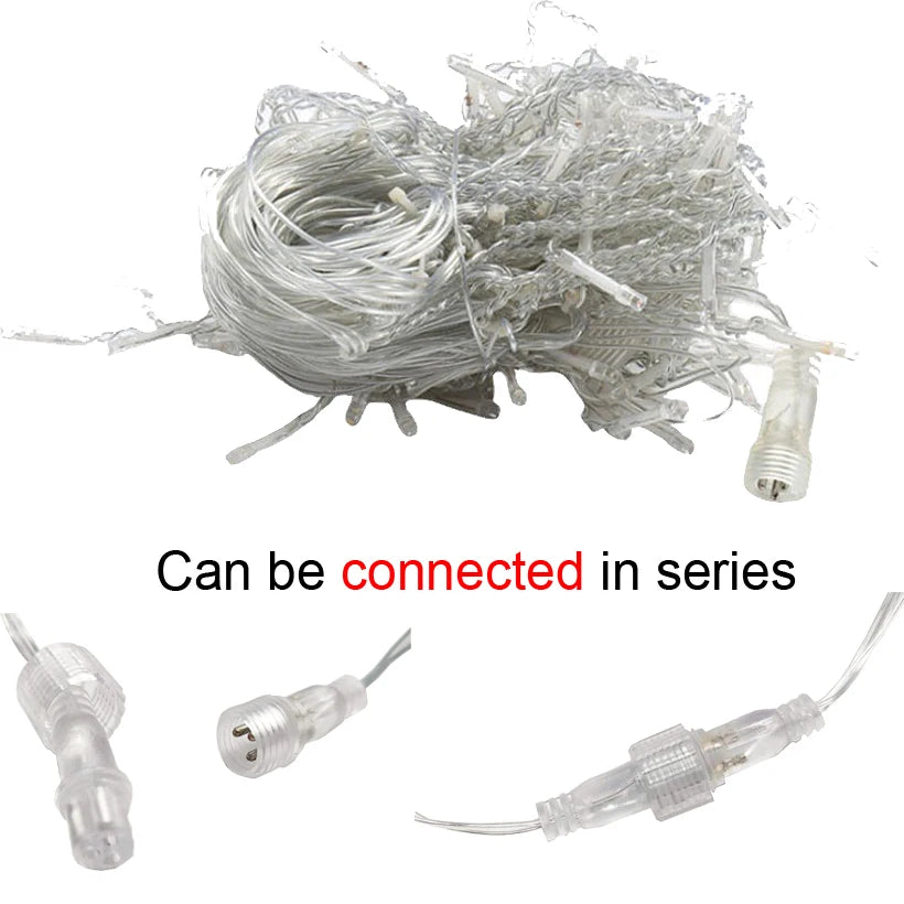 Christmas Decorations 2026 LED Curtain Lights 8 Modes 5-25m Outdoor Icicle Lights EU/US Plug In Street Festoon For House Decors