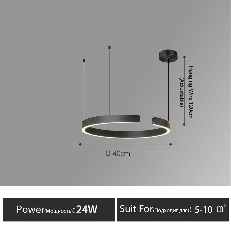 Modern Nordic LED Ring Chandeliers Minimalist Aluminum Pendant Lights Living Dining Room Home Restaurant Decor Hanging Lamps
