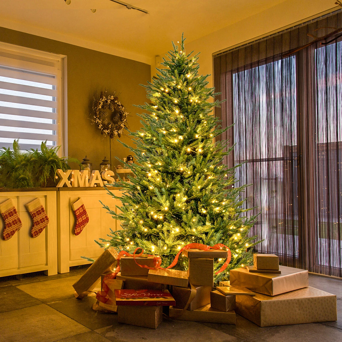 6 FT Pre-Lit Artificial Christmas Tree Hinged 788 Branch Tips & 280 LED Lights