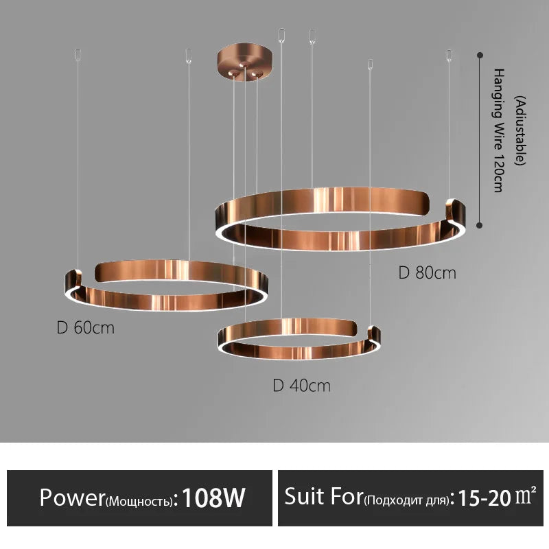 Modern Nordic LED Ring Chandeliers Minimalist Aluminum Pendant Lights Living Dining Room Home Restaurant Decor Hanging Lamps