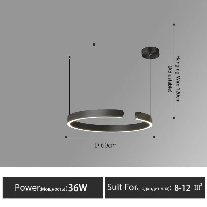 Modern Nordic LED Ring Chandeliers Minimalist Aluminum Pendant Lights Living Dining Room Home Restaurant Decor Hanging Lamps