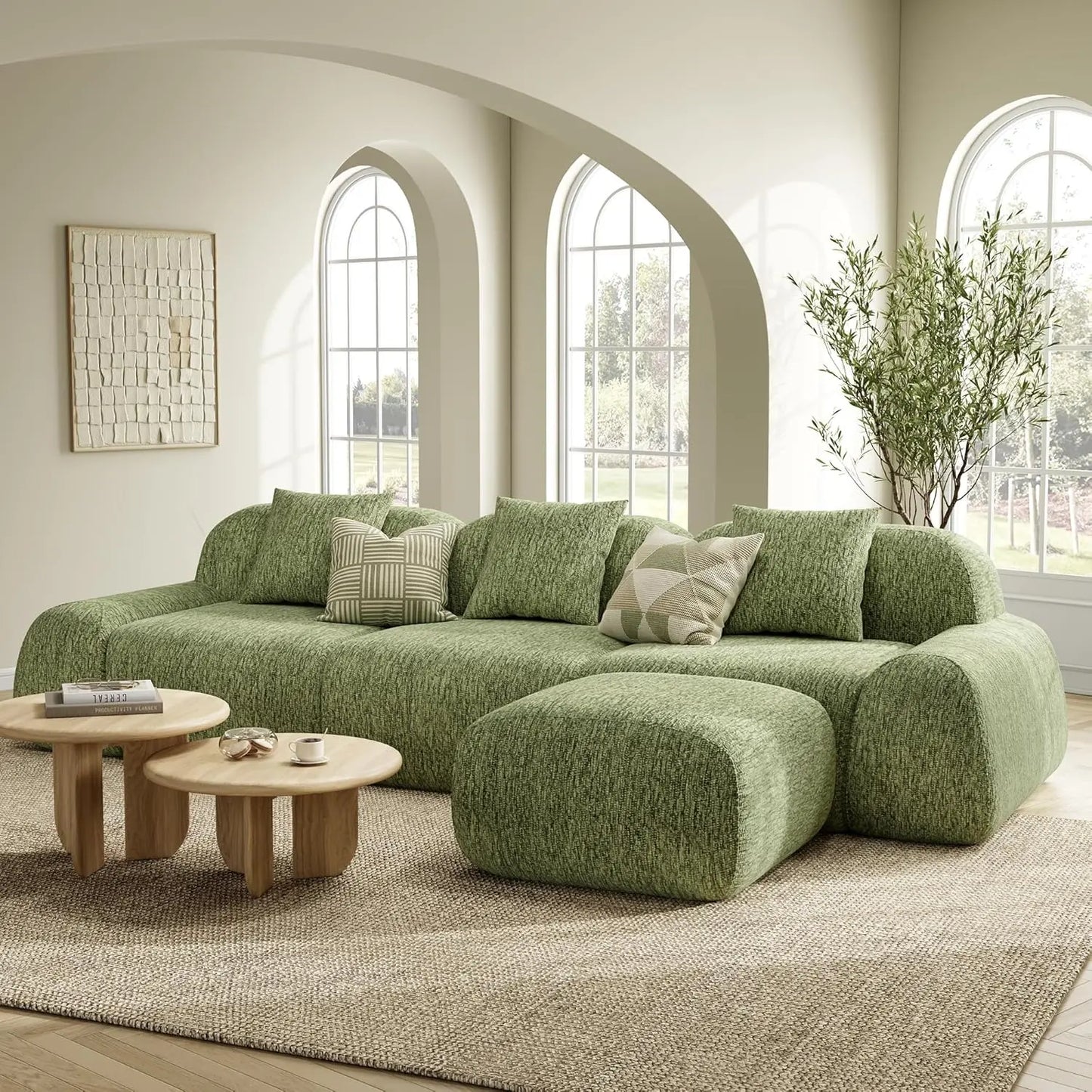 Modular Sectional Sofa Ottoman 110in L-Shape Chenille Upholstery Deep Seat Living Room No Assembly Custom