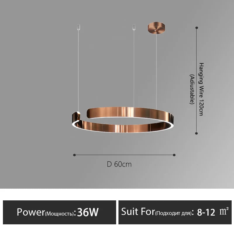 Modern Nordic LED Ring Chandeliers Minimalist Aluminum Pendant Lights Living Dining Room Home Restaurant Decor Hanging Lamps