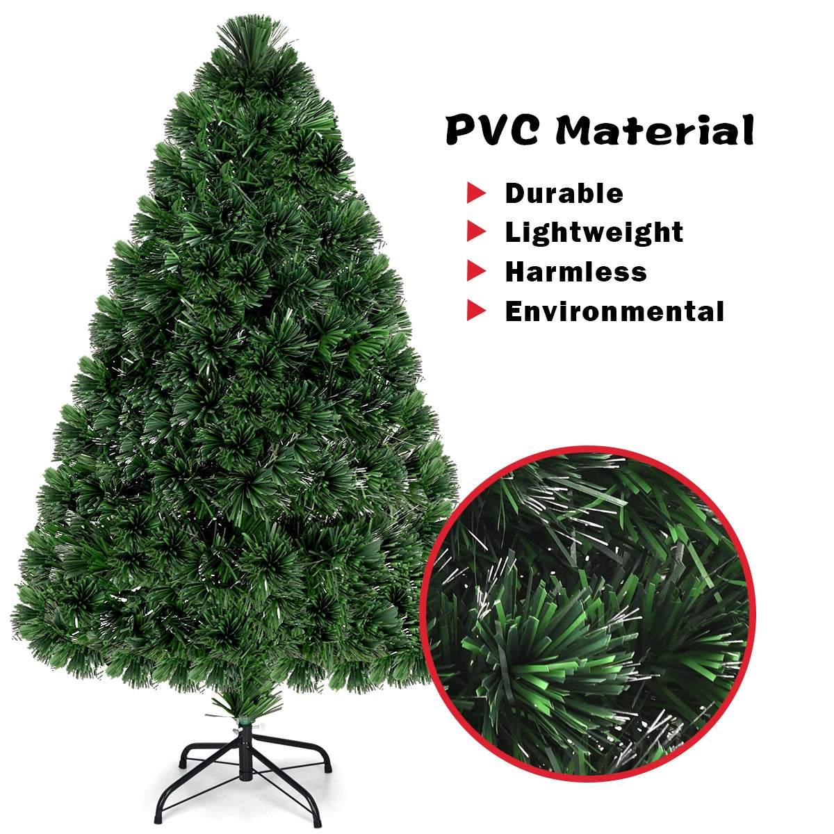 4Ft Pre-Lit Fiber Optic Artificial PVC Christmas Tree w/ Metal Stand Holiday
