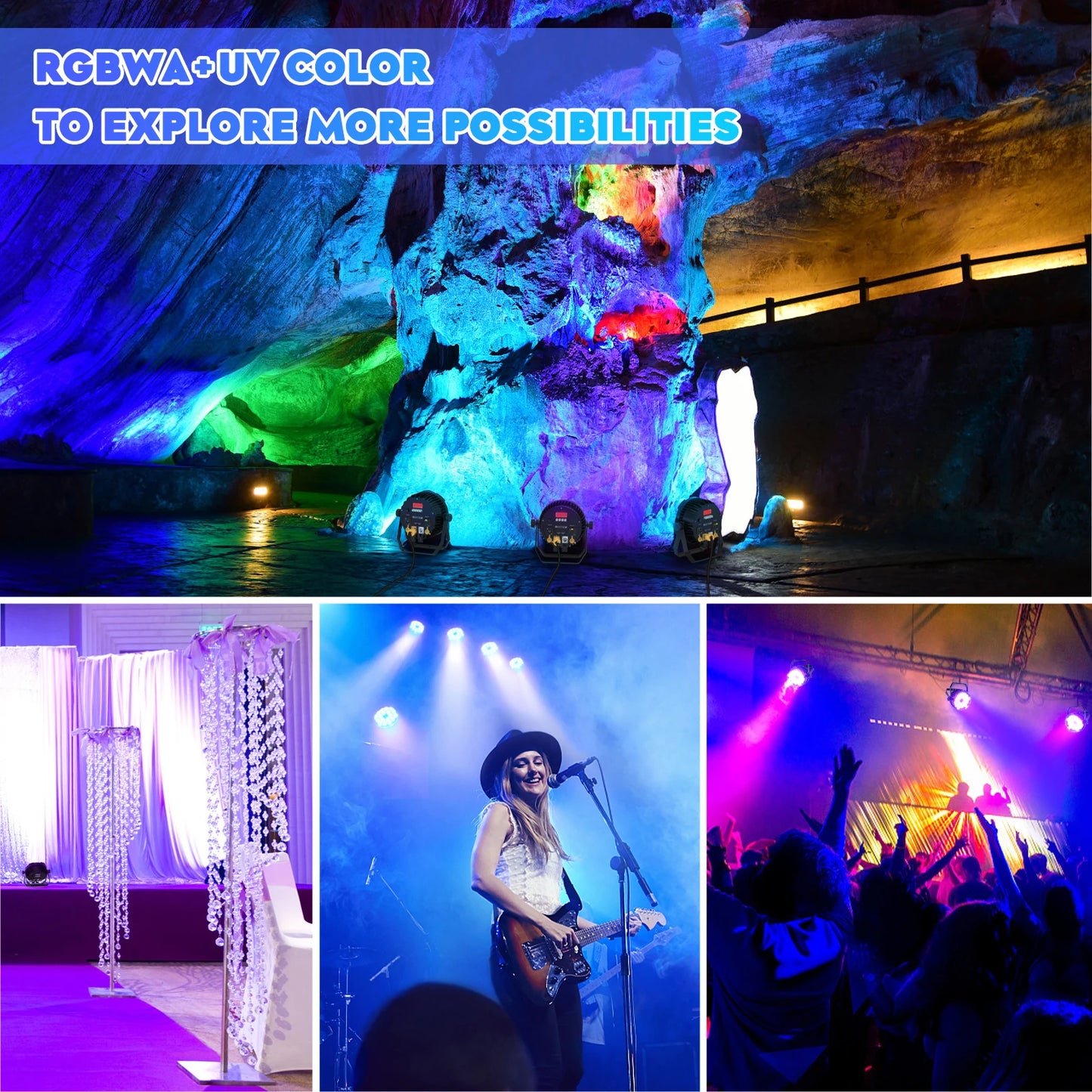 U'King 4PCS 150W LED Par Light 18x10W RGBWA+UV Waterproof 6in1 18LED Fixture Beads Stage Light DMX512 DJ Light for Disco Dance