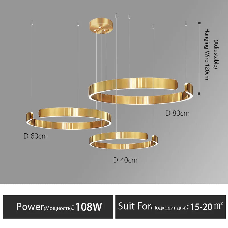 Modern Nordic LED Ring Chandeliers Minimalist Aluminum Pendant Lights Living Dining Room Home Restaurant Decor Hanging Lamps